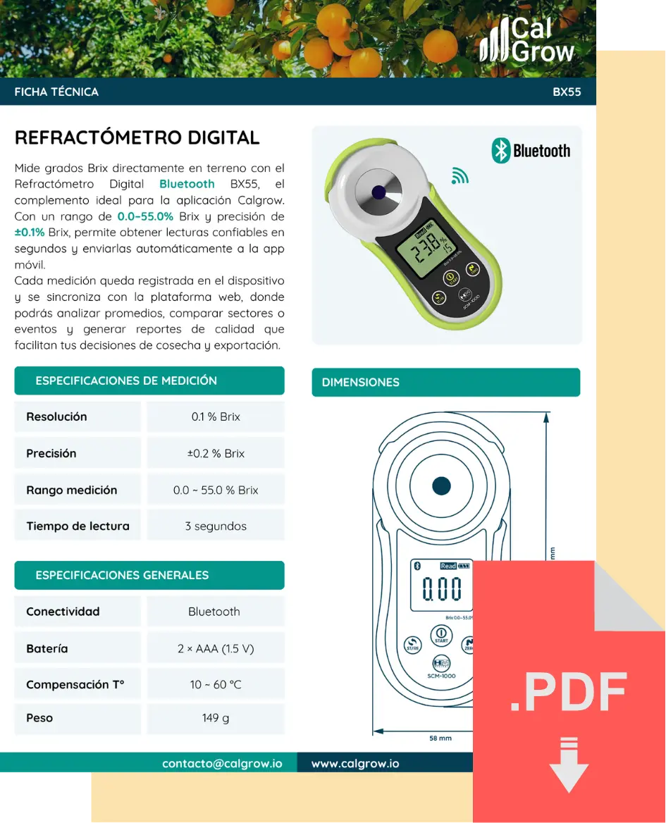 Ficha técnica Refractómetro Digital Bluetooth